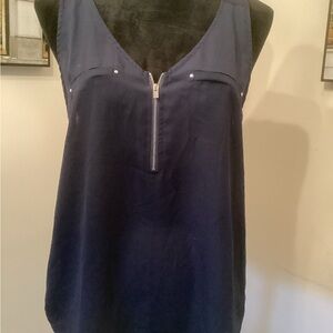 Women's Navy V-Neck Sleeveless Zip-Front Tank Top